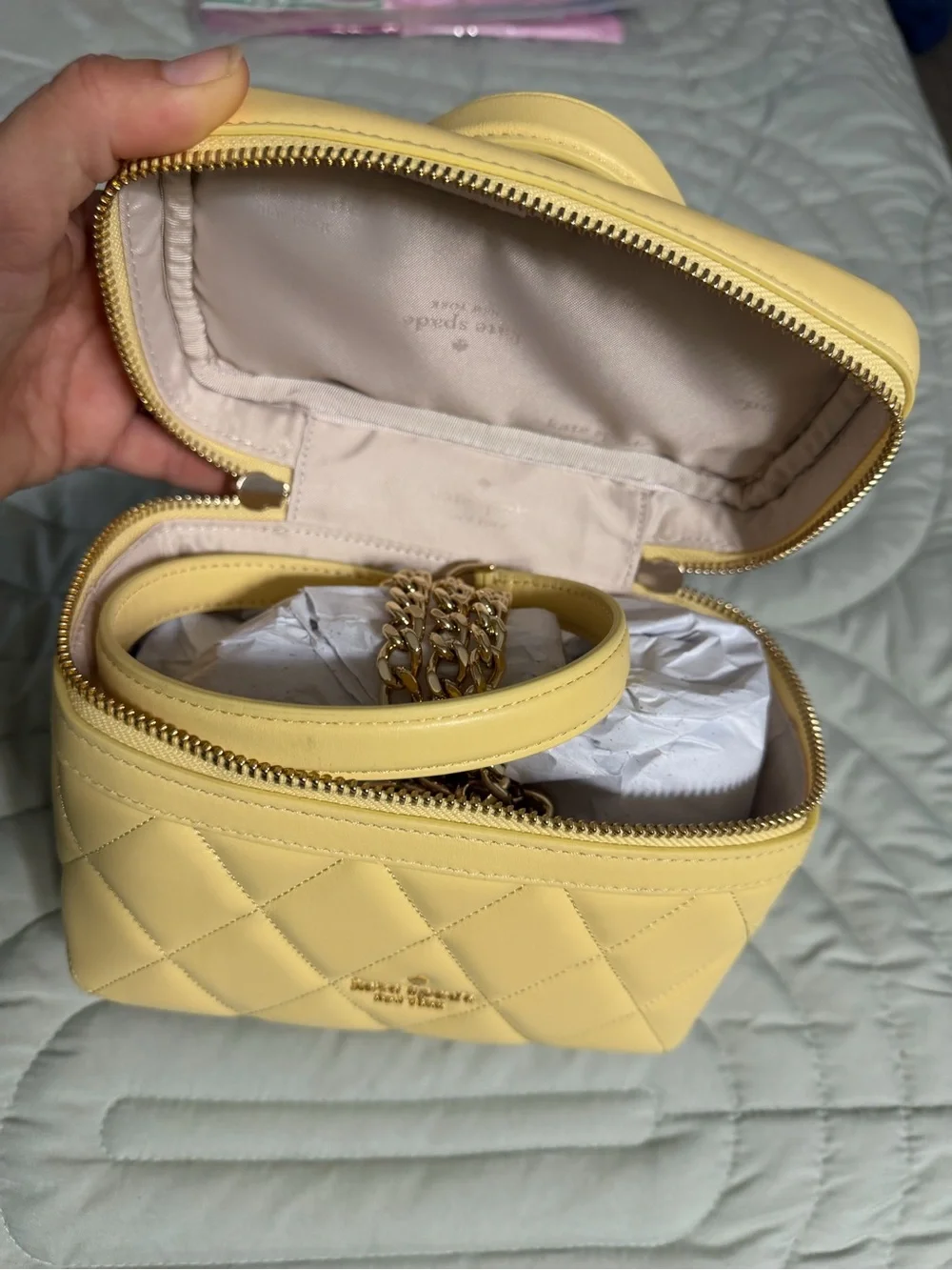 kate spade Quilted Lemon Yellow Top-Handle Cosmetic Case - Picture 8 of 14